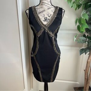 Voxx New York Sleeveless Beaded Bodycon Scuba Cocktail Dress Black Sz M